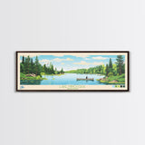 Lake Minocqua Wisconsin Framed Canvas Print, Panoramic Wall Art, Midcentury Modern, Pop Art, Living Room Decor, Travel Poster