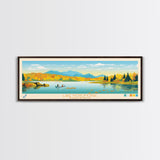 Lake Monomonac Massachusetts Framed Canvas Print, Panoramic Wall Art, Midcentury Modern, Pop Art, Bedroom Art, Travel Poster, Lake House Decor