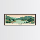 Lake Nacimiento California Framed Canvas Print, Panoramic Wall Art, Midcentury Modern, Pop Art, Living Room Decor, Travel Poster, Lake House Art