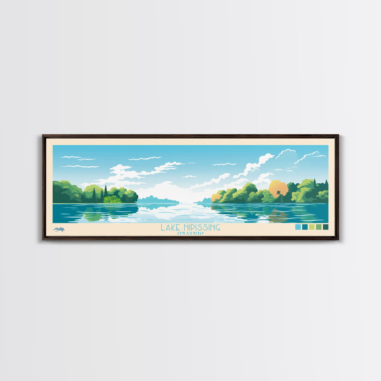 Lake Nipissing Ontario Framed Canvas Print, Panoramic Wall Art, Midcentury Modern, Pop Art, Bedroom Art, Travel Poster, Lake House Decor