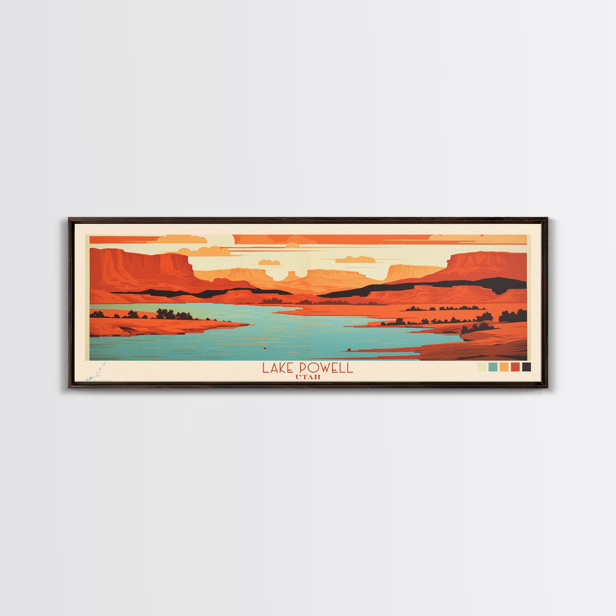 Lake Powell Utah Framed Canvas Print, Panoramic Wall Art, Midcentury Modern, Pop Art, Living Room Decor, Travel Poster, Lake House Art