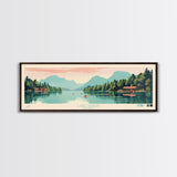 Lake Rabun Georgia Framed Canvas Print, Panoramic Wall Art, Midcentury Modern, Pop Art, Bedroom Art, Travel Poster, Lake House Decor