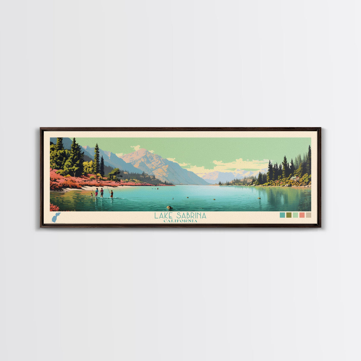 Lake Sabrina California Framed Canvas Print, Panoramic Wall Art, Midcentury Modern, Pop Art, Bedroom Art, Travel Poster, Lake House Decor