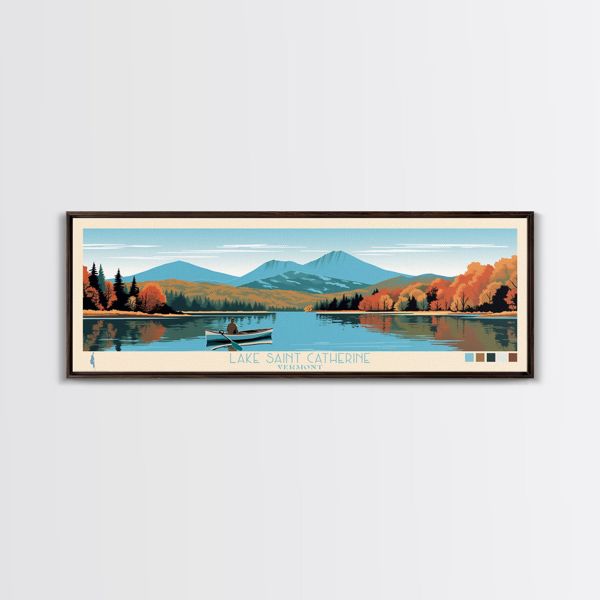 Lake Saint Catherine Vermont Framed Canvas Print, Panoramic Wall Art, Midcentury Modern, Pop Art, Living Room Decor, Travel Poster, Lake House Art