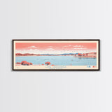 Lake Sakakawea North Dakota Framed Canvas Print, Panoramic Wall Art, Midcentury Modern, Pop Art, Living Room Decor, Travel Poster, Lake House Art