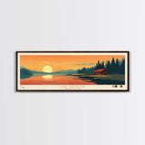 Lake Vermilion, Minneapolis Panoramic Wall Art Framed Canvas Print, Midcentury Modern, Pop Art, Home Decor, Travel Poster, Bedroom Art