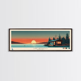 Lake Wanahoo, Nebraska Panoramic Wall Art Framed Canvas Print, Midcentury Modern, Pop Art, Home Decor, Travel Poster, Bedroom Art