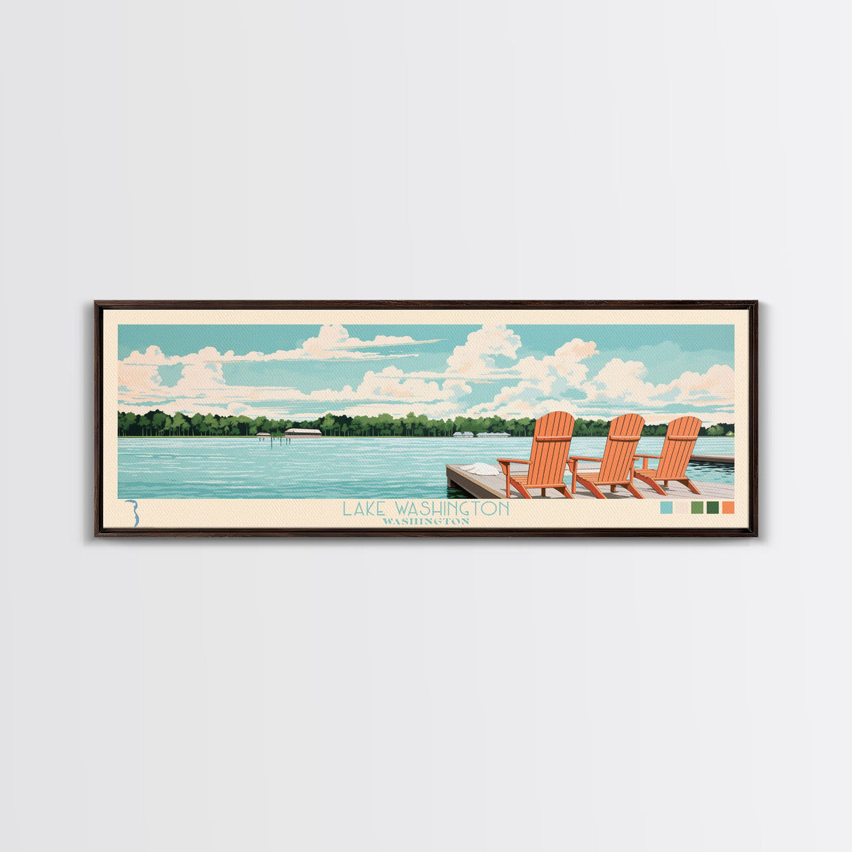 Lake Washington, Mississippi Panoramic Wall Art Framed Canvas Print, Midcentury Modern, Pop Art, Home Decor, Travel Poster, Bedroom Art