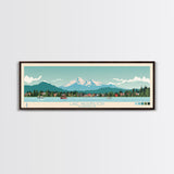 Lake Washington, Washington Panoramic Wall Art Framed Canvas Print, Midcentury Modern, Pop Art, Home Decor, Travel Poster, Bedroom Art