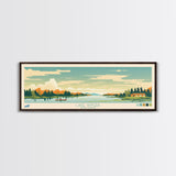 Lake Wingra, Wisconsin Panoramic Wall Art Framed Canvas Print, Midcentury Modern, Pop Art, Home Decor, Travel Poster, Bedroom Art