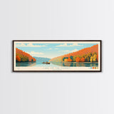 Lake of the Ozarks Missouri Framed Canvas Print, Panoramic Wall Art, Midcentury Modern, Pop Art, Bedroom Art, Travel Poster, Lake House Decor