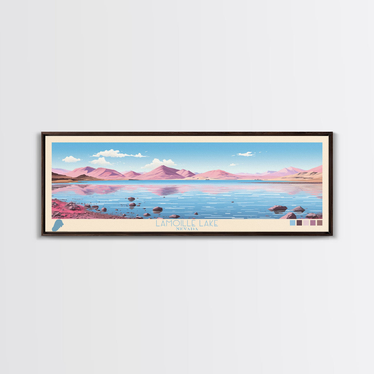 Lamoille Lake, Nevada Panoramic Wall Art Framed Canvas Print, Midcentury Modern, Pop Art, Home Decor, Travel Poster, Living Room Art