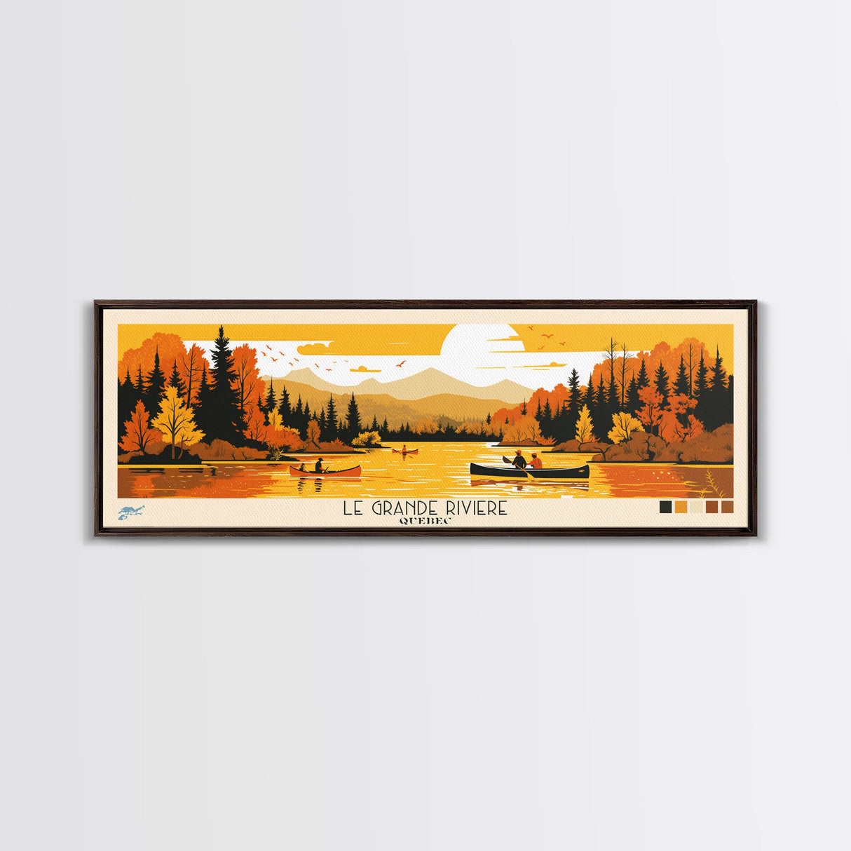 Le Grande Riviere, Quebec Panoramic Wall Art Framed Canvas Print, Midcentury Modern, Pop Art, Home Decor, Travel Poster, Living Room Art