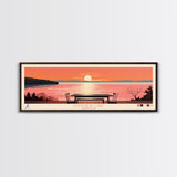 Longview Lake, Missouri Panoramic Wall Art Framed Canvas Print, Midcentury Modern, Pop Art, Home Decor, Travel Poster, Living Room Art