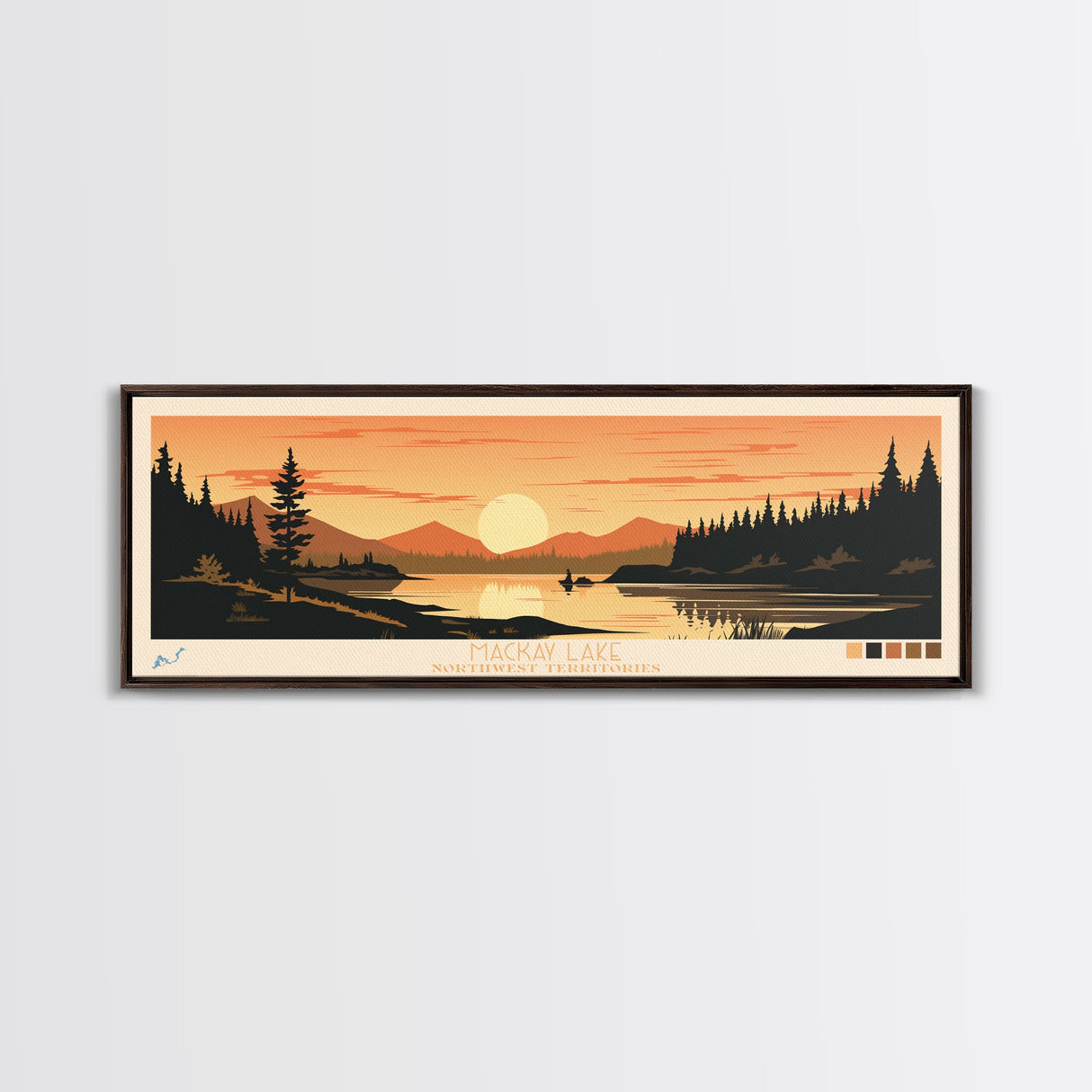 MacKay Lake, Northwest Territories Panoramic Wall Art Framed Canvas Print, Midcentury Modern, Pop Art, Home Decor, Travel Poster, Bedroom Art