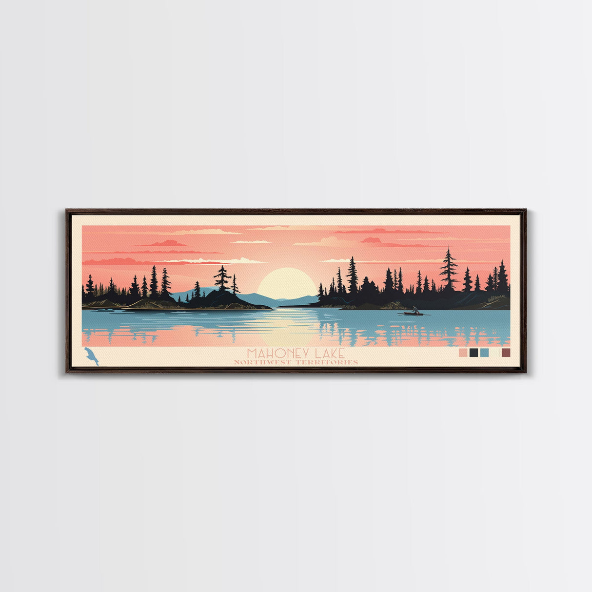 Mahoney Lake, Northwest Territories Panoramic Wall Art Framed Canvas Print, Midcentury Modern, Pop Art, Home Decor, Travel Poster, Living Room Art