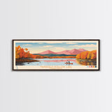 Mansfield Hollow Lake, Connecticut Panoramic Wall Art Framed Canvas Print, Midcentury Modern, Pop Art, Home Decor, Travel Poster, Living Room Art