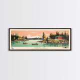 Martre Lake, Northwest Territories Panoramic Wall Art Framed Canvas Print, Midcentury Modern, Pop Art, Home Decor, Travel Poster, Living Room Art