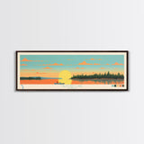 Milford Lake, Kansas Panoramic Wall Art Framed Canvas Print, Midcentury Modern, Pop Art, Home Decor, Travel Poster, Living Room Art