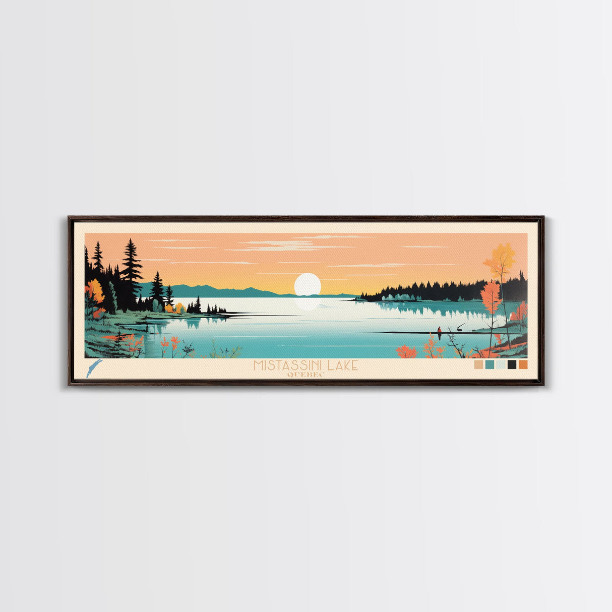 Mistassini Lake, Quebec Framed Canvas Print, Panoramic Wall Art, Midcentury Modern, Pop Art, Home Decor, Travel Poster, Bedroom Art