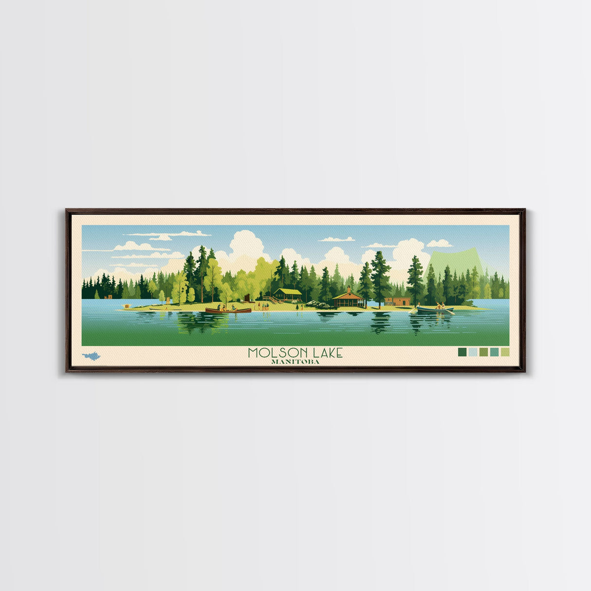 Molson Lake, Manitoba Framed Canvas Print, Panoramic Wall Art, Midcentury Modern, Pop Art, Home Decor, Travel Poster, Bedroom Art