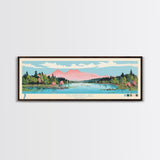 Mountain Lake, Virginia Framed Canvas Print, Panoramic Wall Art, Midcentury Modern, Pop Art, Home Decor, Travel Poster, Bedroom Art