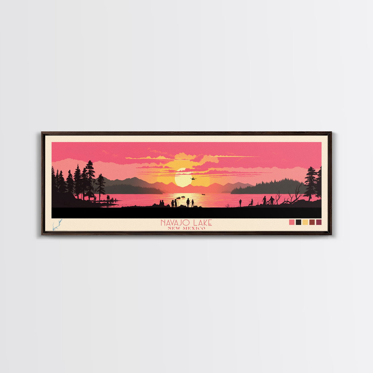 Navajo Lake, New Mexico Framed Canvas Print, Panoramic Wall Art, Midcentury Modern, Pop Art, Home Decor, Travel Poster, Living Room Art