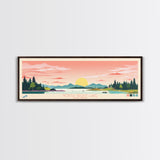 North South Lake, New York Framed Canvas Print, Panoramic Wall Art, Midcentury Modern, Pop Art, Home Decor, Travel Poster, Bedroom Art