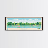 Olney Pond, Rhode Island Framed Canvas Print, Panoramic Wall Art, Midcentury Modern, Pop Art, Home Decor, Travel Poster, Living Room Art