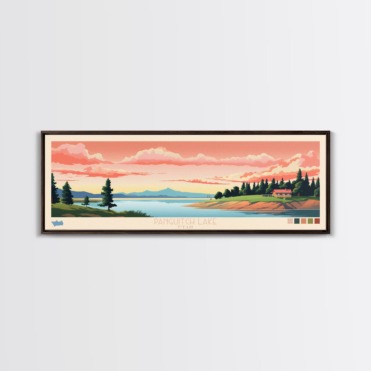 Panguitch Lake, Utah Framed Canvas Print, Panoramic Wall Art, Midcentury Modern, Pop Art, Home Decor, Travel Poster, Bedroom Art