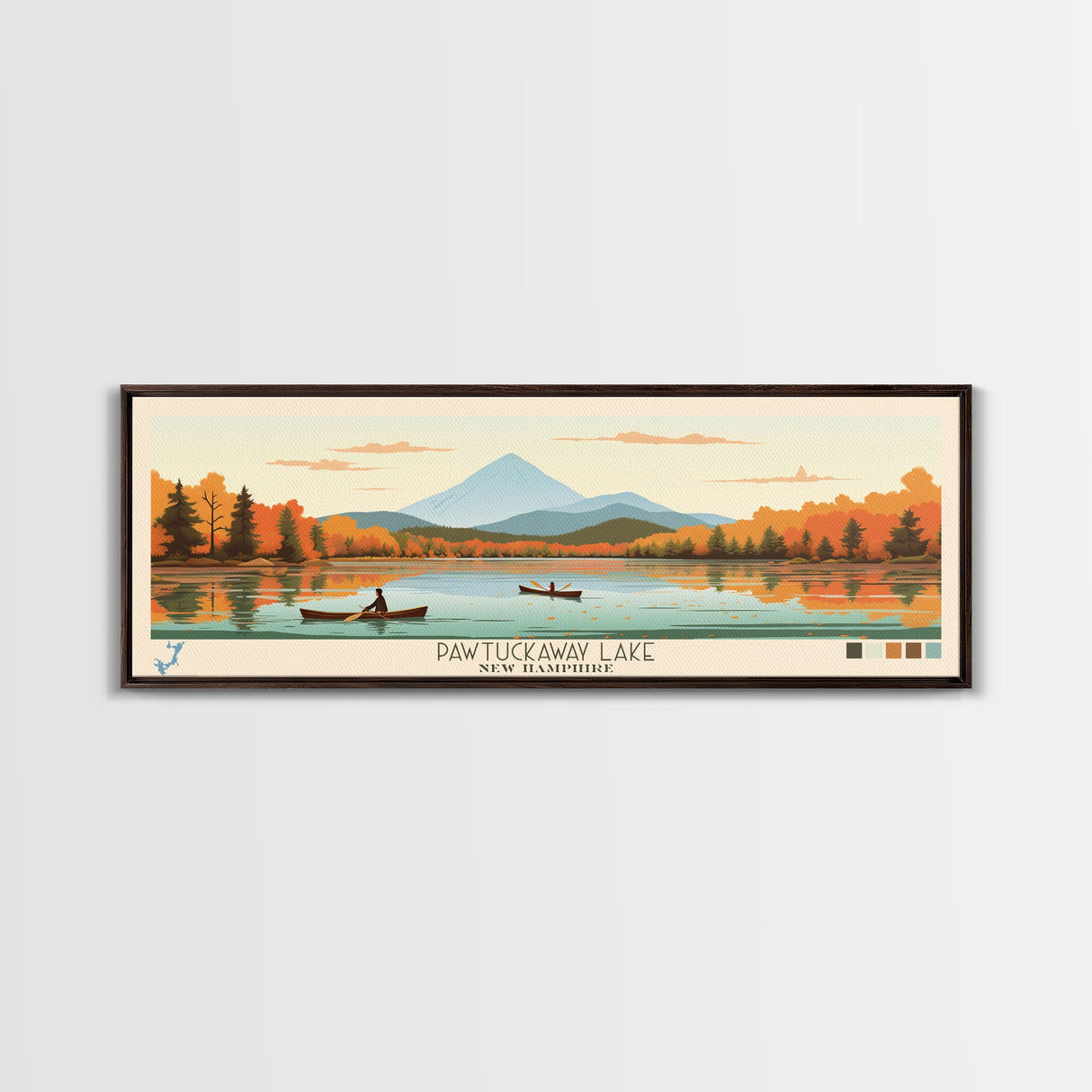 Pawtuckaway Lake, New Hampshire Framed Canvas Print, Panoramic Wall Art, Midcentury Modern, Pop Art, Home Decor, Travel Poster, Bedroom Art