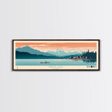 Priest Lake, Idaho Framed Canvas Print, Bedroom Art, Midcentury Modern, Pop Art, Panoramic Wall Art, Travel Poster