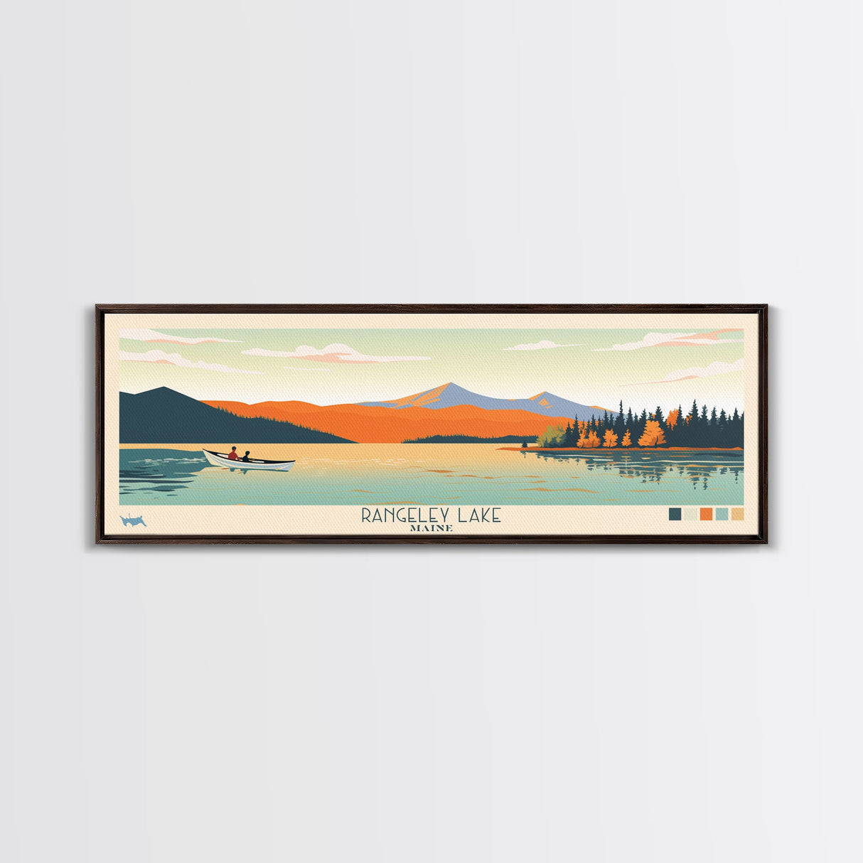 Rangeley Lake, Maine Framed Canvas Print, Bedroom Art, Midcentury Modern, Pop Art, Panoramic Travel Poster, Wall Decor