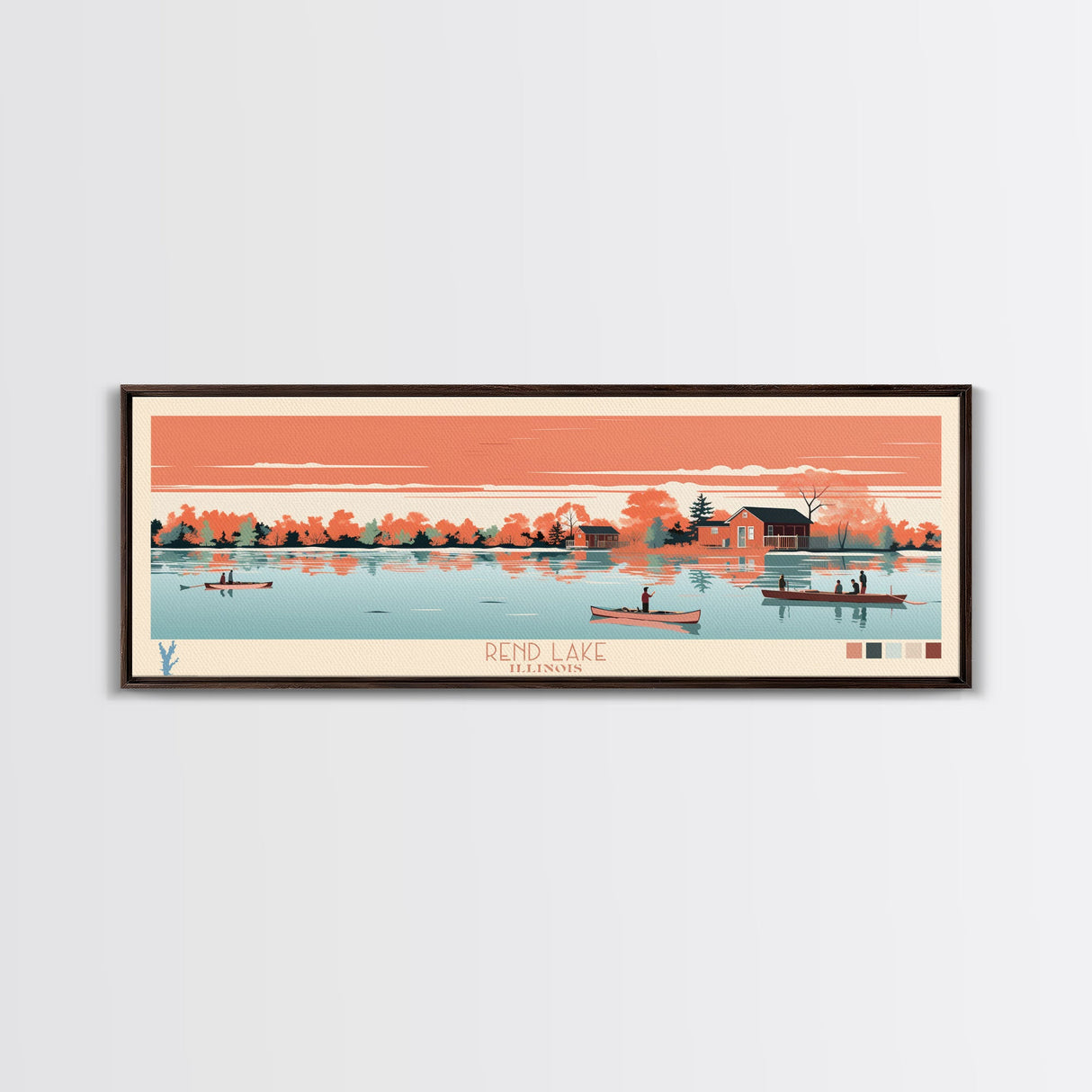 Rend Lake, Illinois Framed Canvas Print, Panoramic Wall Art, Midcentury Modern Decor, Home Decoration, Pop Art, Travel Poster