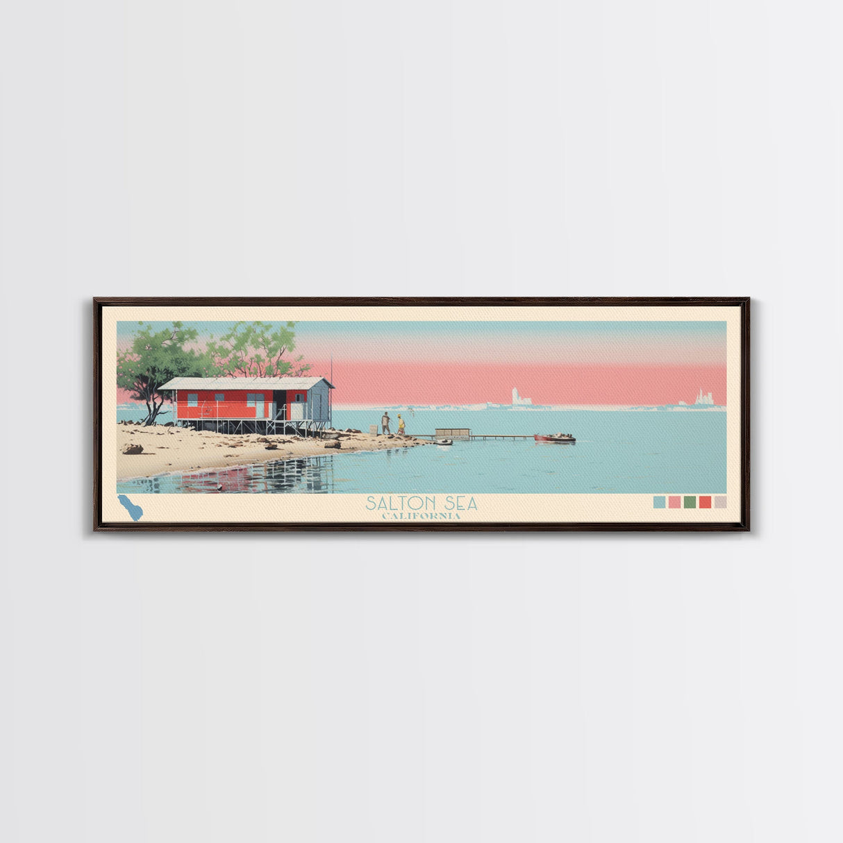 Salton Sea, California Framed Canvas Print, Panoramic Wall Art, Midcentury Modern Decor, Home Decoration, Pop Art, Travel Poster