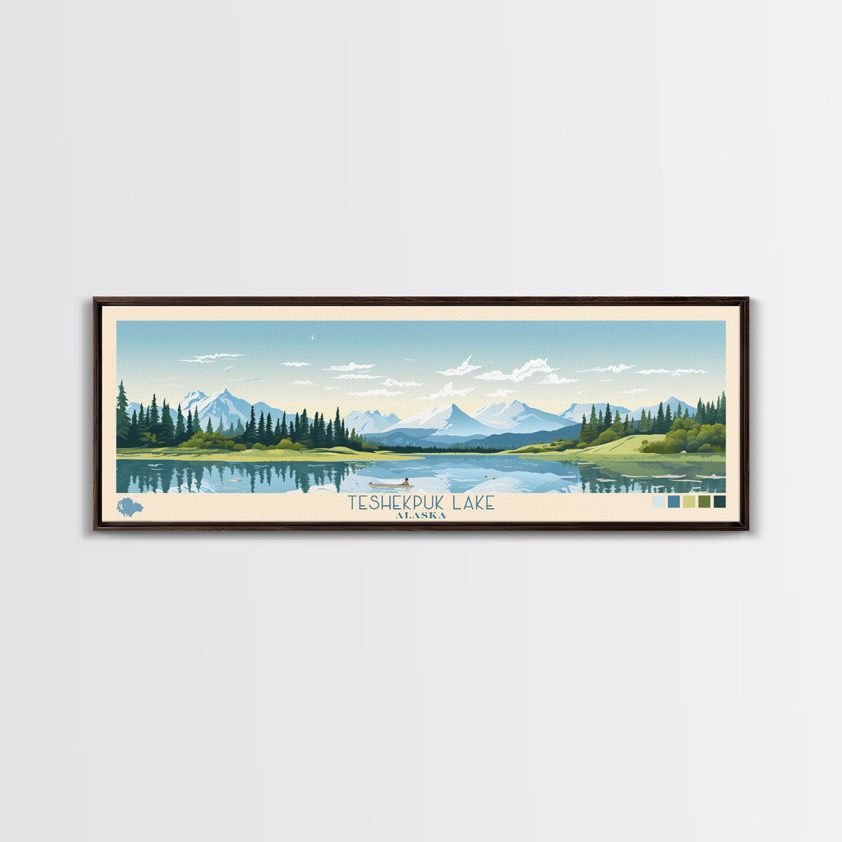 Teshekpuk Lake, Alaska Framed Canvas Print, Lake House Decor, Midcentury Modern Art, Pop Art, Travel Poster, Living Room Wall Art