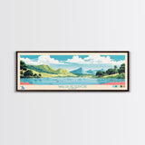 Wailua Reservoir, Hawaii Framed Canvas Print, Panoramic Lake House Art, Midcentury Modern Decor, Pop Art, Travel Poster, Living Room Wall Art