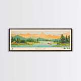 Warden Lake, West Virginia Framed Canvas Print, Panoramic Lake House Art, Midcentury Modern Decor, Pop Art, Travel Poster, Living Room Wall Art