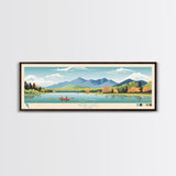 Webb Lake, Maine Framed Canvas Print, Midcentury Modern Lake House Decor, Panoramic Art, Pop Art, Travel Poster, Living Room Wall Art