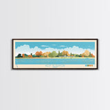 West Reservoir, Ohio Framed Canvas Print, Panoramic Lake House Decor, Midcentury Modern Art, Pop Art, Travel Poster, Living Room Wall Art