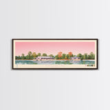 White Oak Lake, Arkansas Framed Canvas Print, Panoramic Lake House Decor, Midcentury Modern Art, Pop Art, Travel Poster, Living Room Wall Art