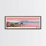 Willard Bay, Utah Framed Canvas Print, Panoramic Lake House Decor, Midcentury Modern Art, Pop Art, Travel Poster, Living Room Wall Art