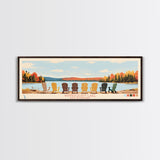 Winnisquam Lake, New Hampshire Panoramic Framed Canvas Print, Lake House Decor, Midcentury Modern Art, Pop Art, Travel Poster