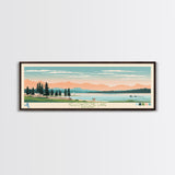 Yellowstone Lake, Wyoming Panoramic Framed Canvas Print, Lake House Art, Midcentury Modern Decor, Pop Art, Travel Poster