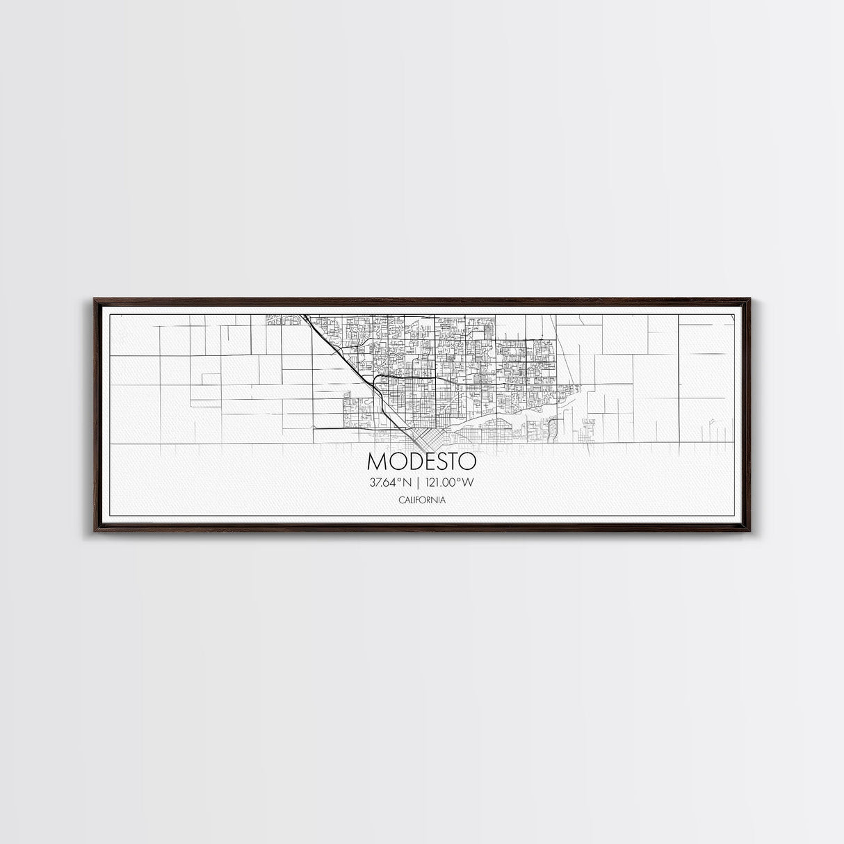 Panoramic Modesto City Map, California Art, Map Print, Minimalist Wall Art, Canvas Art, Housewarming Gift, Street Map Art, Closing Gift