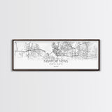 Panoramic Newport News City Map, Virginia Art, Map Print, Minimalist Wall Art, Canvas Art, Housewarming Gift, Street Map Art, Closing Gift