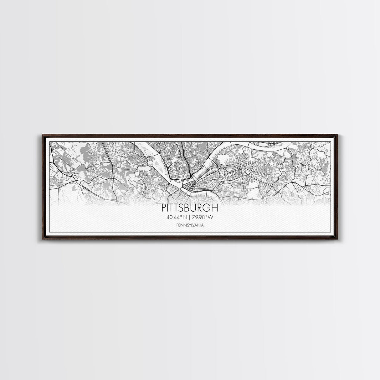 Panoramic Pittsburgh City Map, Pennsylvania Art, Map Print, Minimalist Wall Art, Canvas Art, Housewarming Gift, Street Map Art, Closing Gift