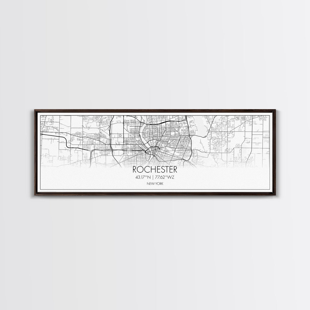 Panoramic Rochester City Map, New York Art, Map Print, Minimalist Wall Art, Canvas Art, Housewarming Gift, Street Map Art, Closing Gift