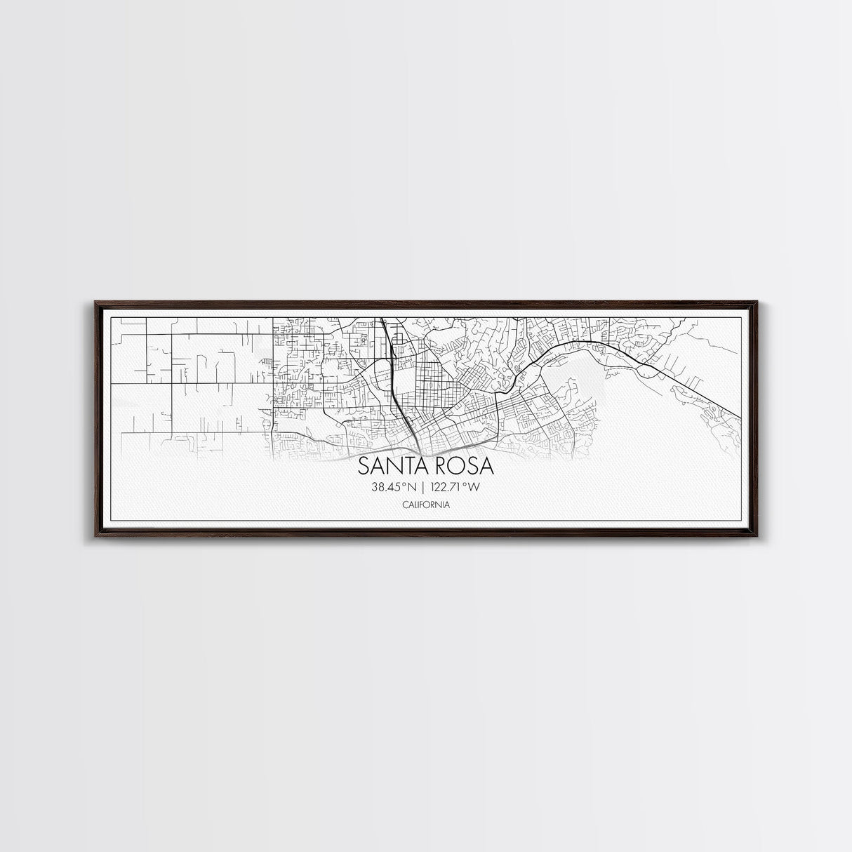 Panoramic Santa Rosa City Map, California Art, Map Print, Minimalist Wall Art, Canvas Art, Housewarming Gift, Street Map Art, Closing Gift