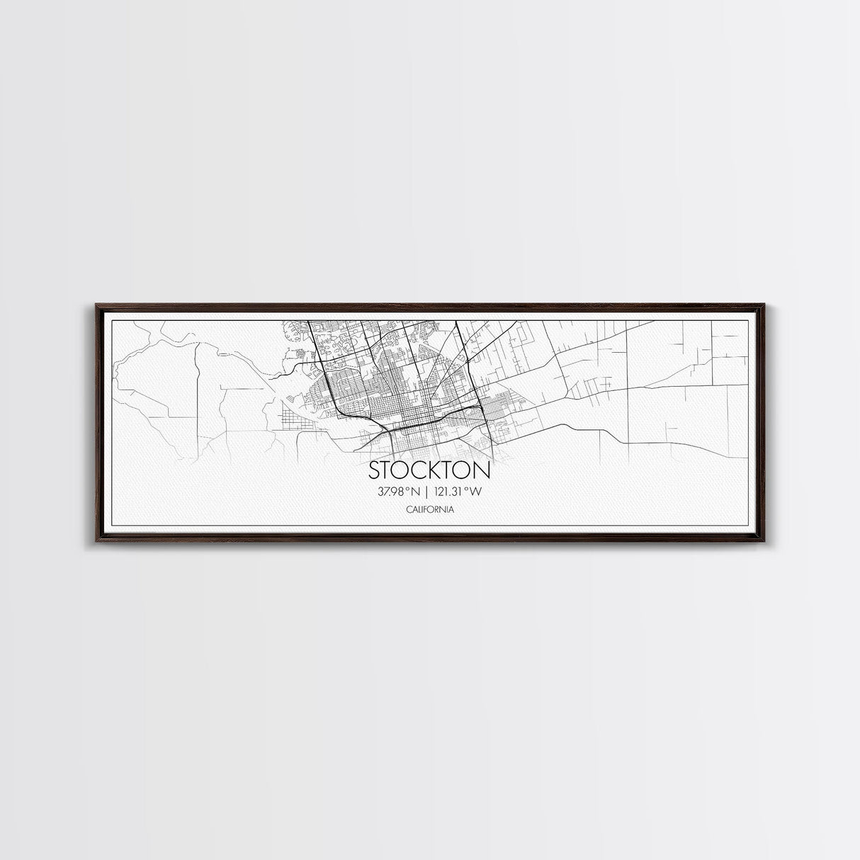 Panoramic Stockton City Map, California Art, Map Print, Minimalist Wall Art, Canvas Art, Housewarming Gift, Street Map Art, Closing Gift